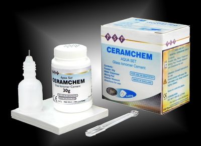 Ceramchem - стеклоиномерный замешиваемый на воде цемент, фиксация штифтов, коронок, мостов, фасеток (30 гр.)