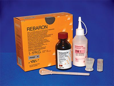 Rebaron (Ребарон), 1-1 pkg-самотвердеющая акриловая пластмасса для прямой перебазировки съемных протезов 100 г порошка + 100 г жидкости, GC, Япония